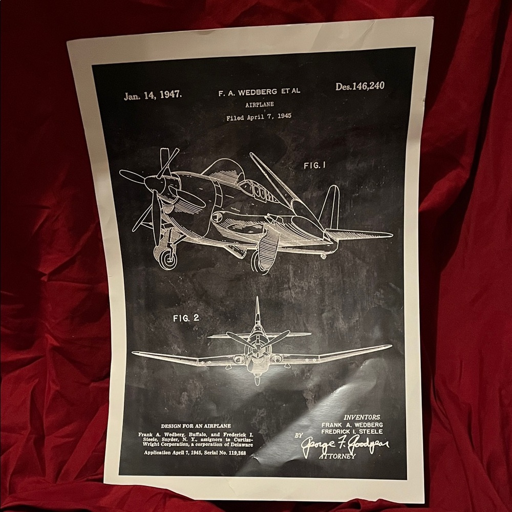 Vintage Airplane Patent Art Print - Black and White